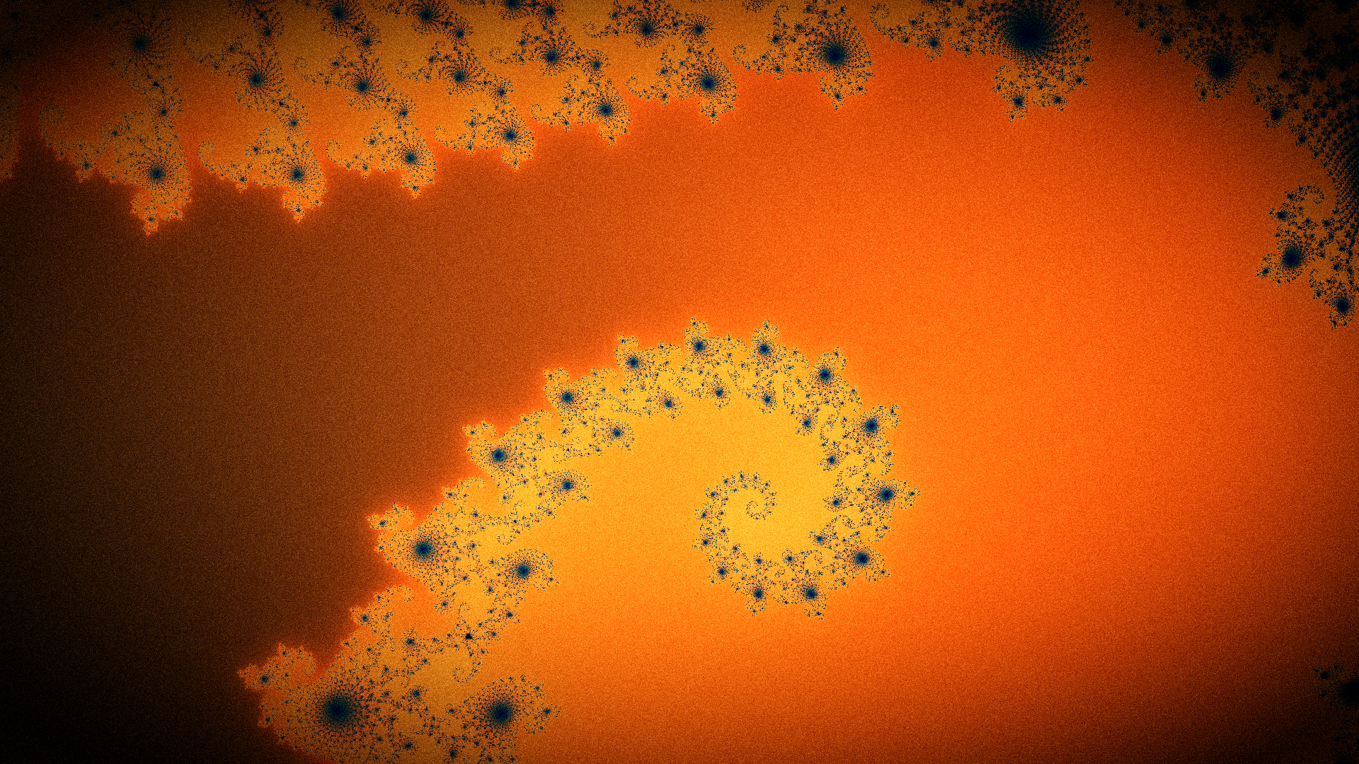 Deep Mandelbrot seahorse valley still with warm stylized palette